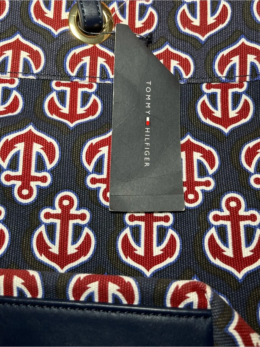 Tommy Hilfilger large Navy Anchor Print Tote Bag NWT